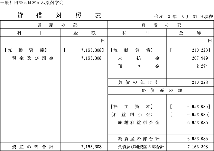 2020年度賃借対照表